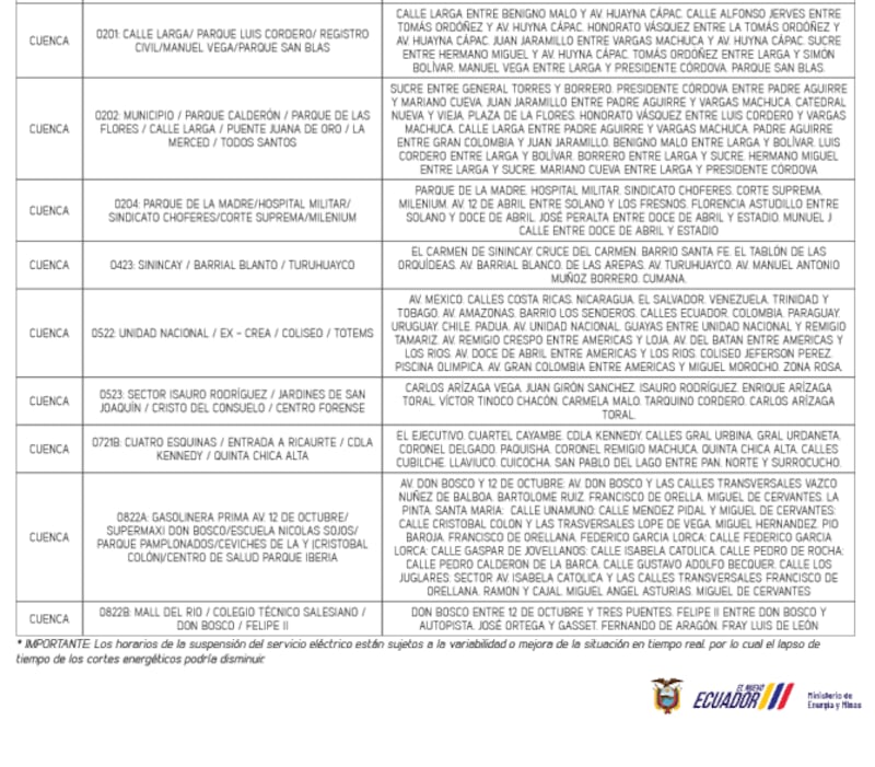 Cuenca: horarios de cortes de luz para este lunes 23 de septiembre.