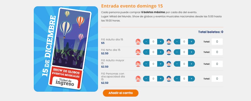 Costo de las entradas para el festival del Globo en la Mitad del Mundo