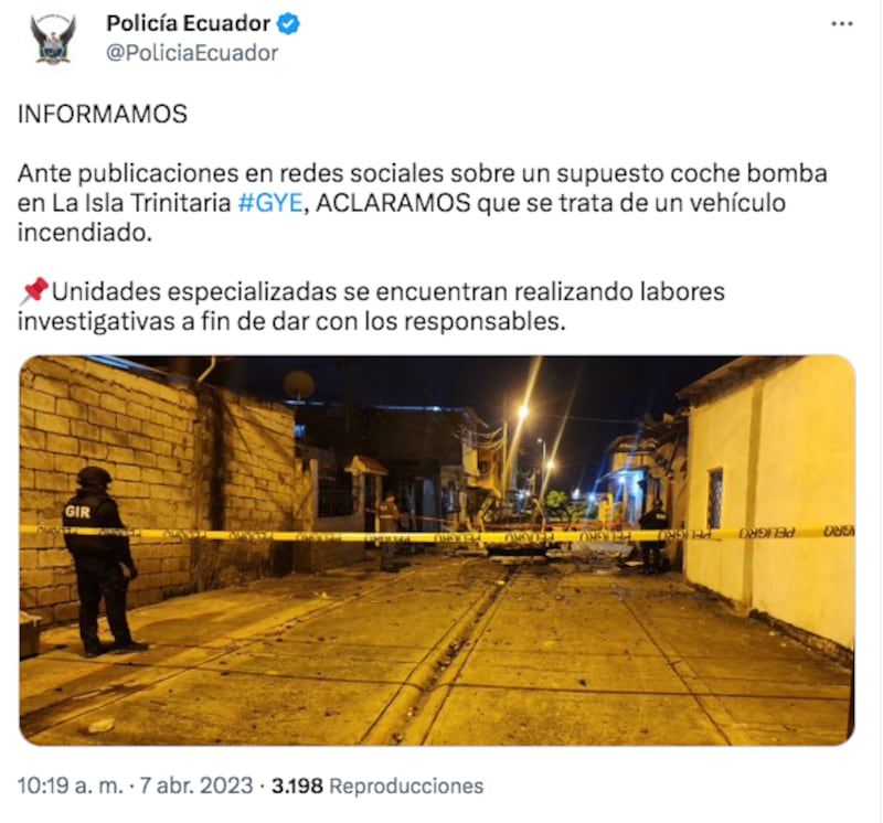 Tuit de la Policía Nacional