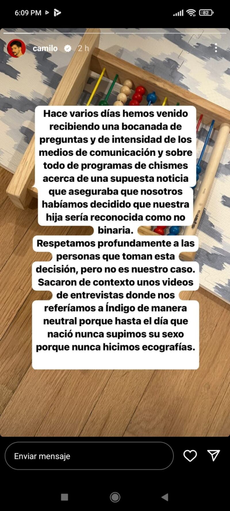 Captura de Instagram de historias de Camilo