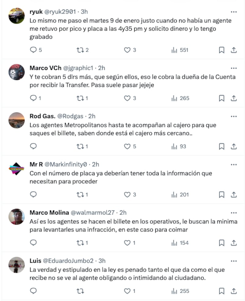 Reacciones de usuarios ante situaciones de coimas en Quito