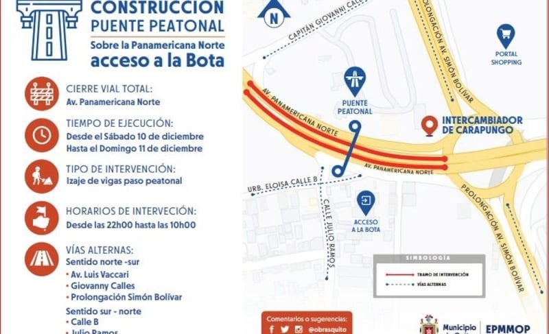 Mapa del cierre vial en la Pana Norte