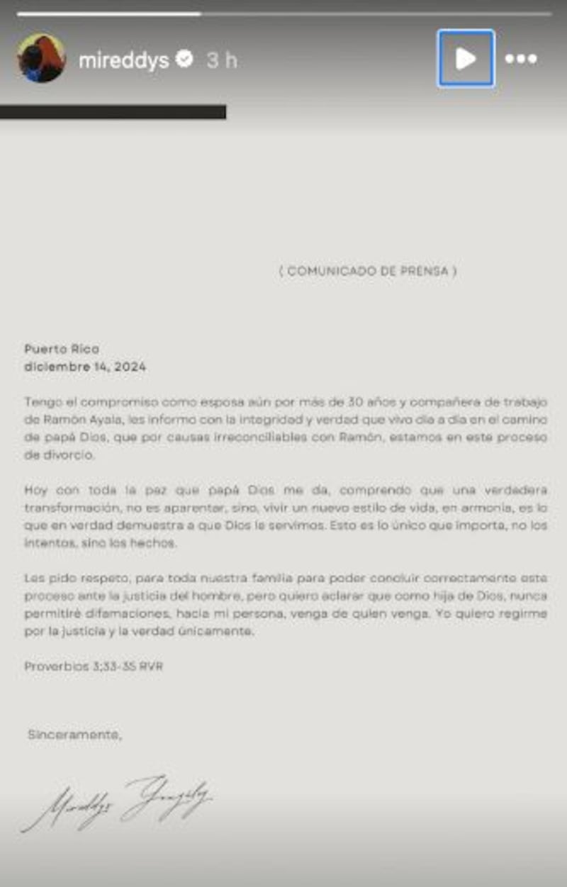 Comunicado de Mireddys González