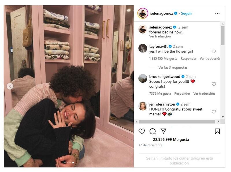 Selena Gomez y Benny Blanco se comprometieron tras poco más de un año de relación