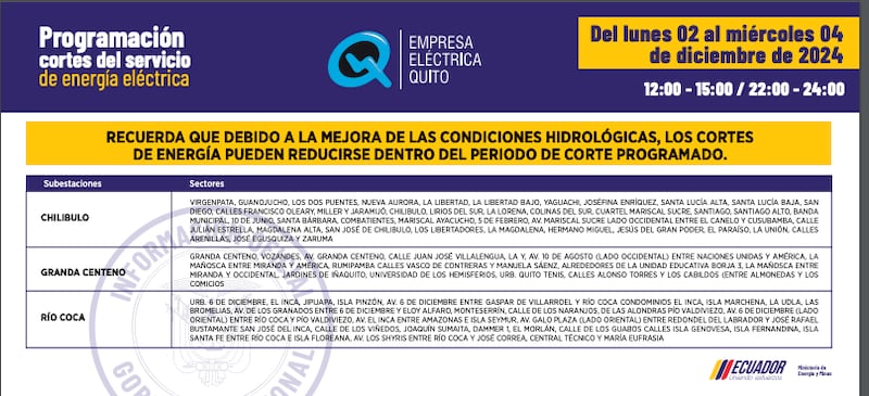 Los barrios de Quito que no tendrán luz en las noches durante las fiestas