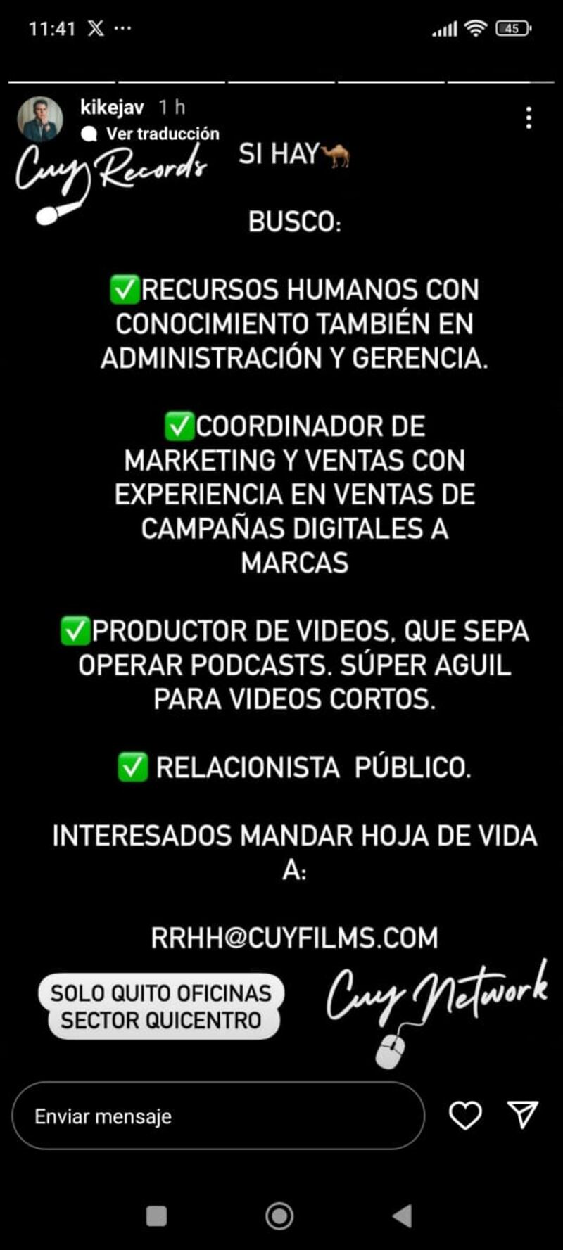 Ofertas de trabajo de Kike Jav