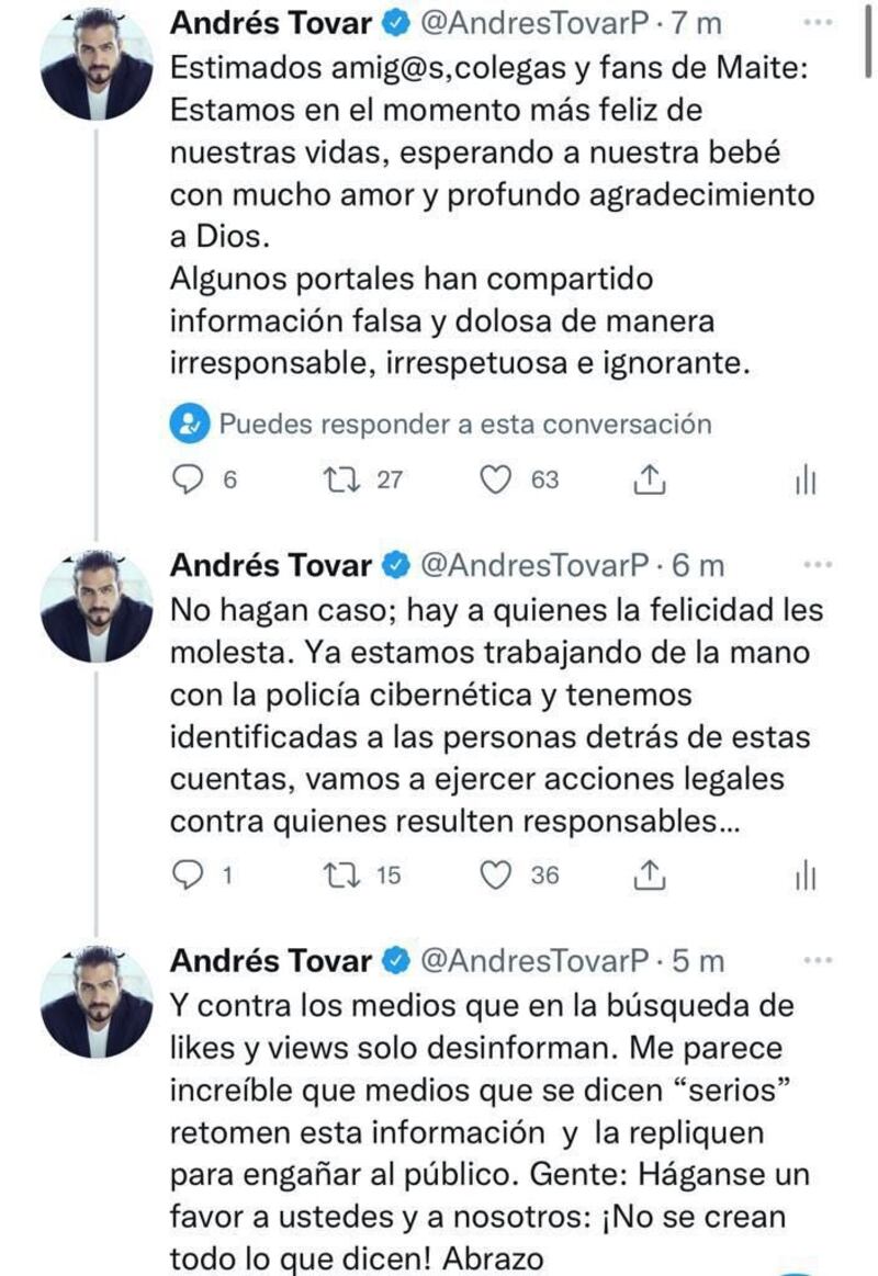 Con un contundente mensaje de Andrés Tovar defendió su matrimonio con Maite Perroni.