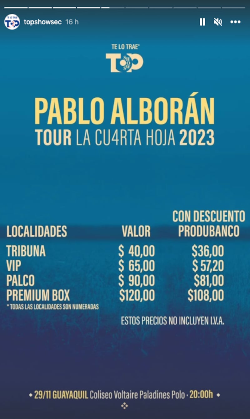 Costo de las entradas para Pablo Alborán en Guayaquil