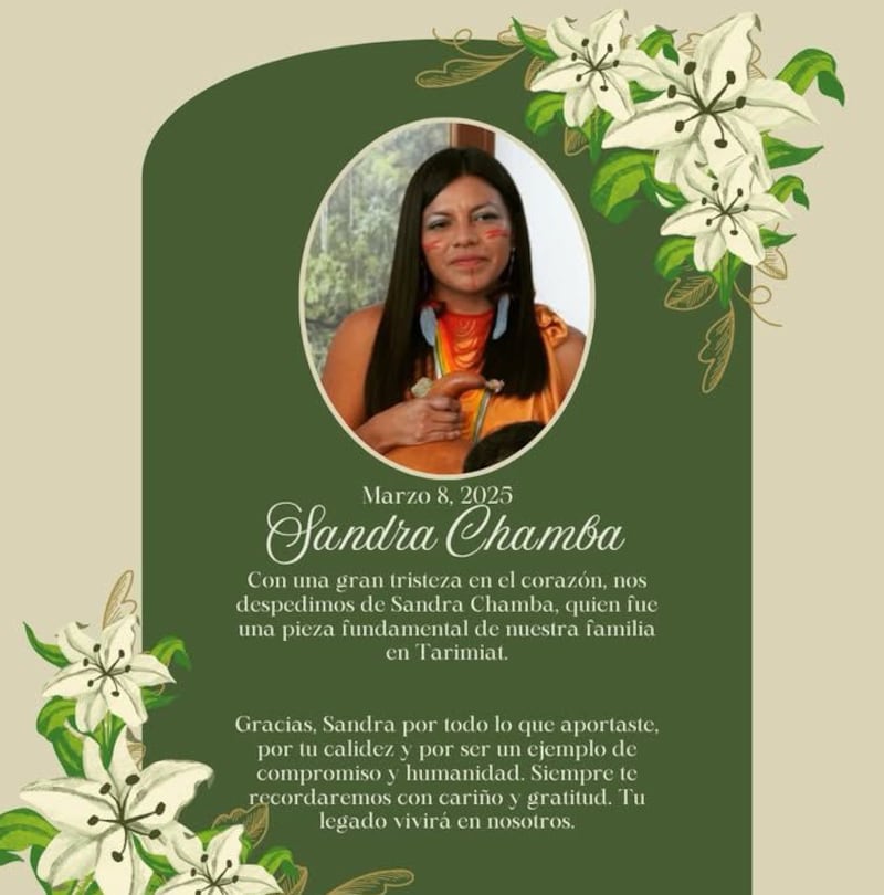 La activista Sandra Chamba fue asesinada