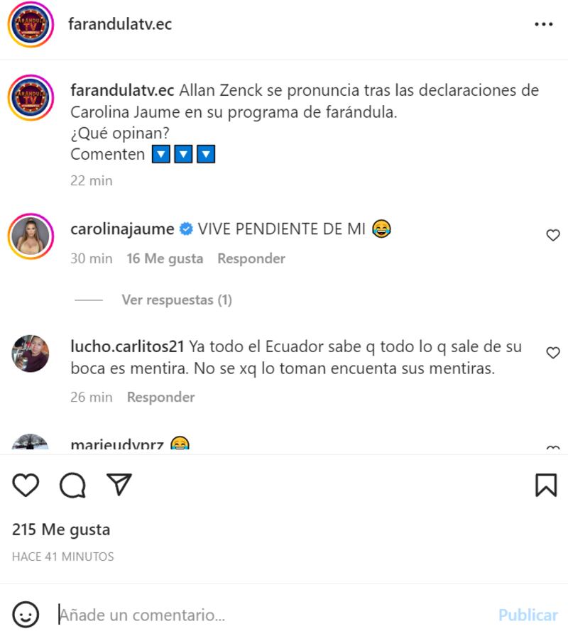 Captura de pantalla de comentario de Carolina Jaume