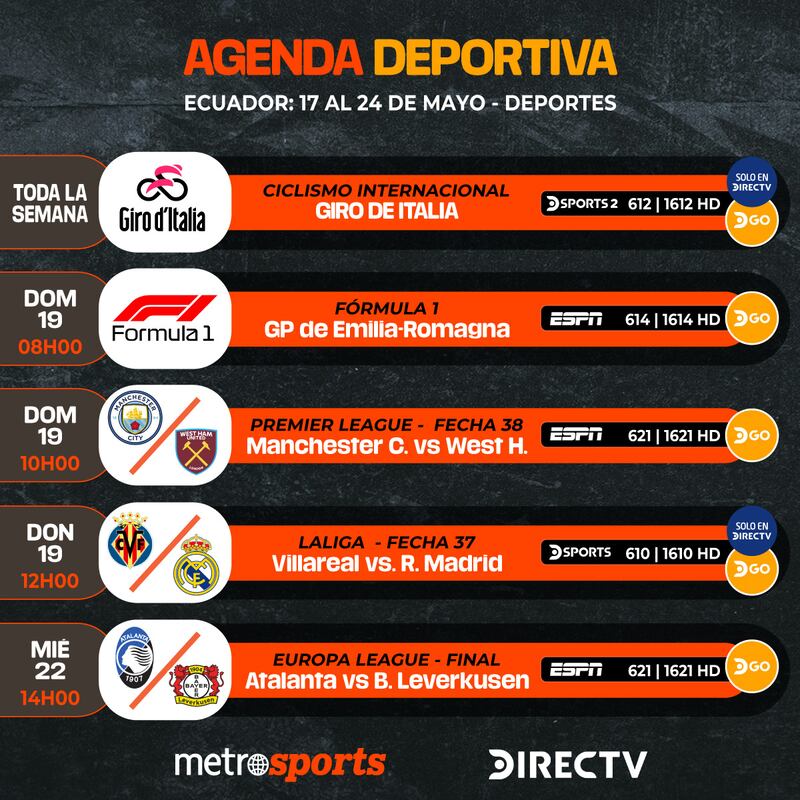 Agenda DIRECTV del 17 al 24 de mayo