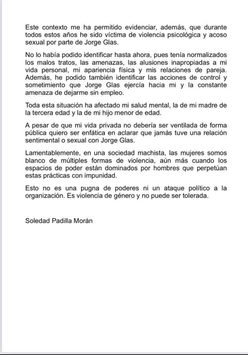 Segunda parte del comunicado de Soledad Padilla.