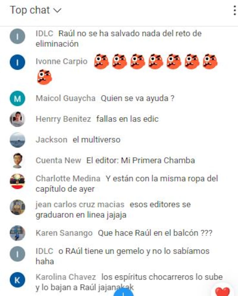 Comentarios de usuarios en transmisión de YouTube