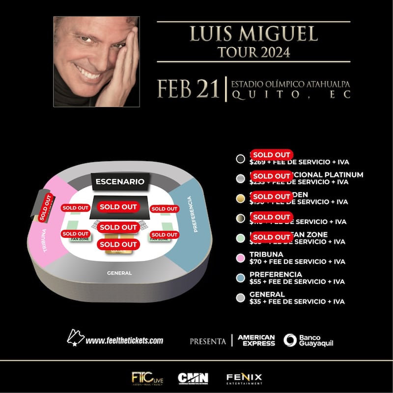 Entradas agotadas para el concierto de Luis Miguel en Ecuador