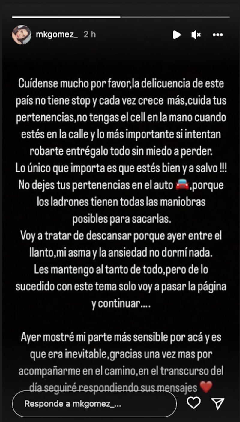 Mensaje de María Karla Gómez para sus seguidores tras robo