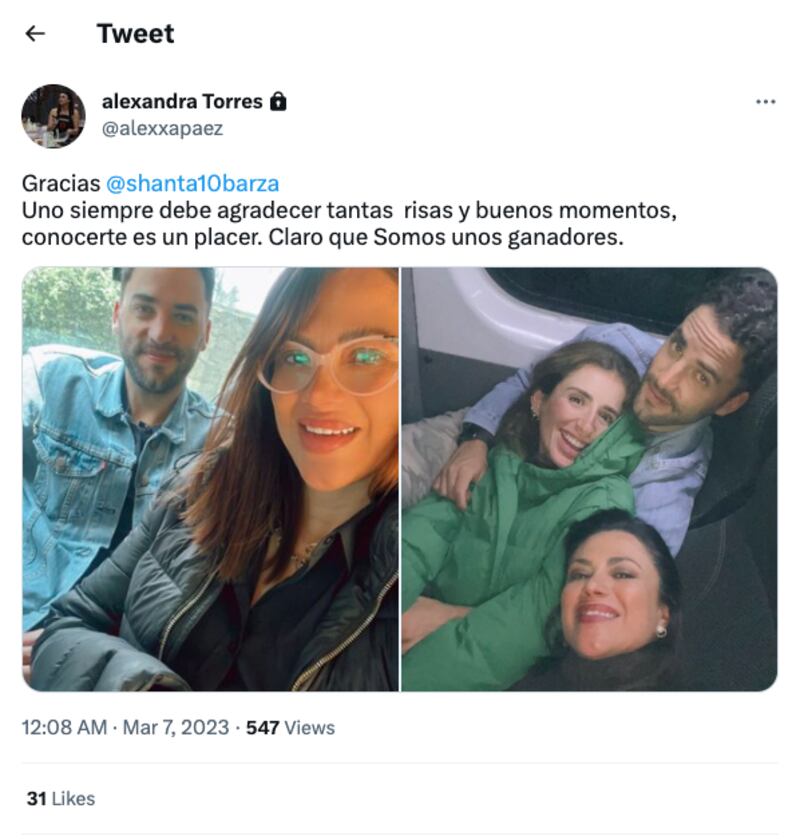 Alexandra publica mensaje contra Jamil