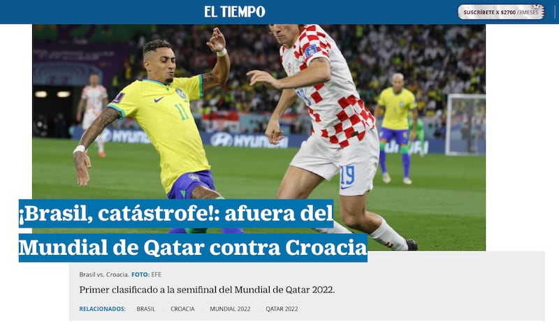 Brasil pierde en penales frente a Croacia y se queda sin cupo a la siguiente ronda
