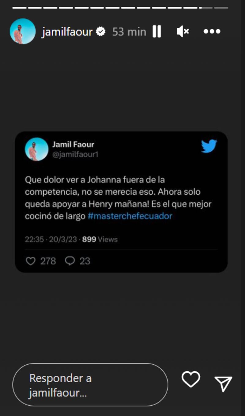 Captura de pantalla de historias de Instagram de Jamil