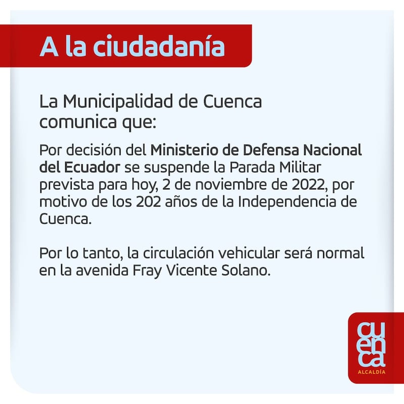 Se suspende parada militar por los 202 años de Independencia de Cuenca por situación de violencia