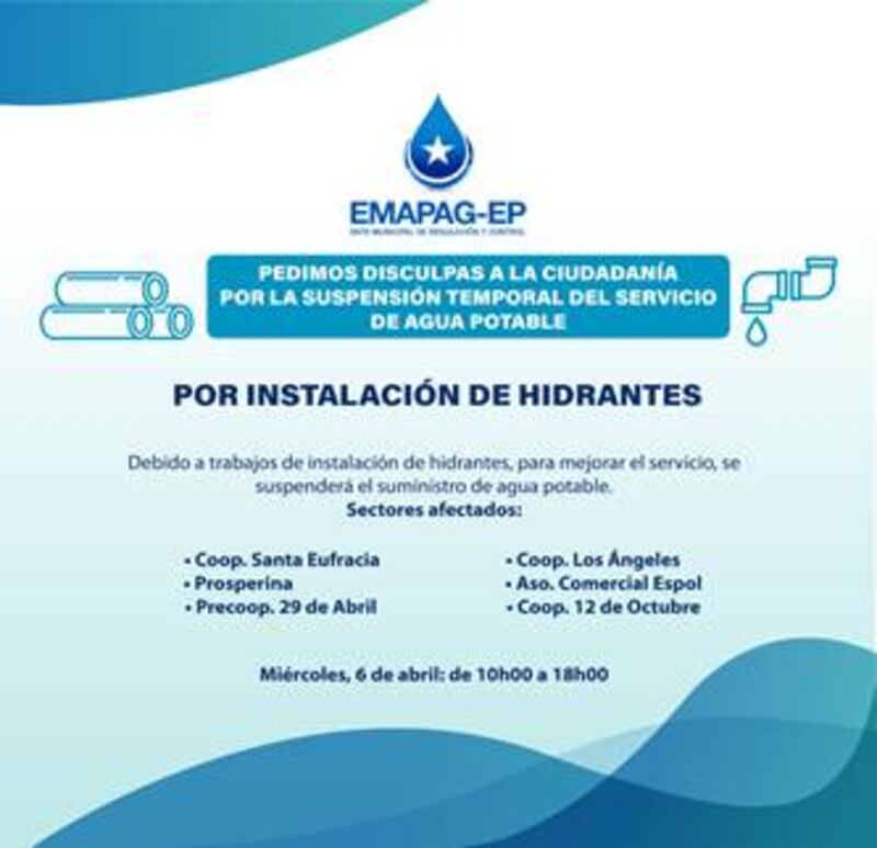 Sectores afectados por el corte de agua de este miércoles 6 de abril.