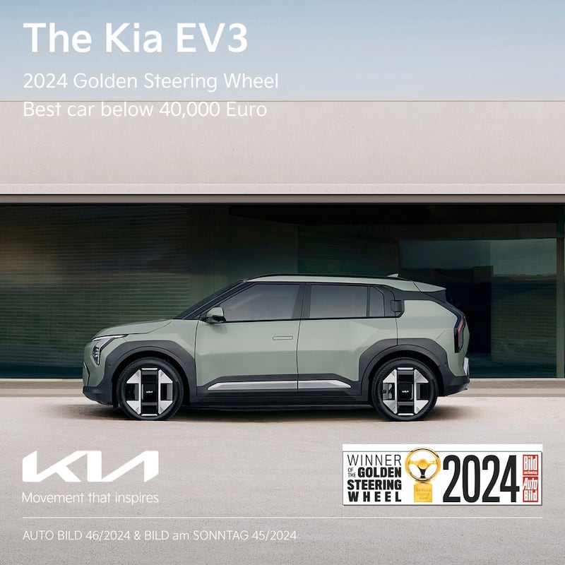 Kia EV3 gana la categoría de mejor relación calidad-precio en los Golden Steering Wheel Awards 2024