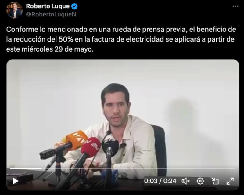 Reducción del 50% en la factura de electricidad se aplicará desde este miércoles 29 de mayo