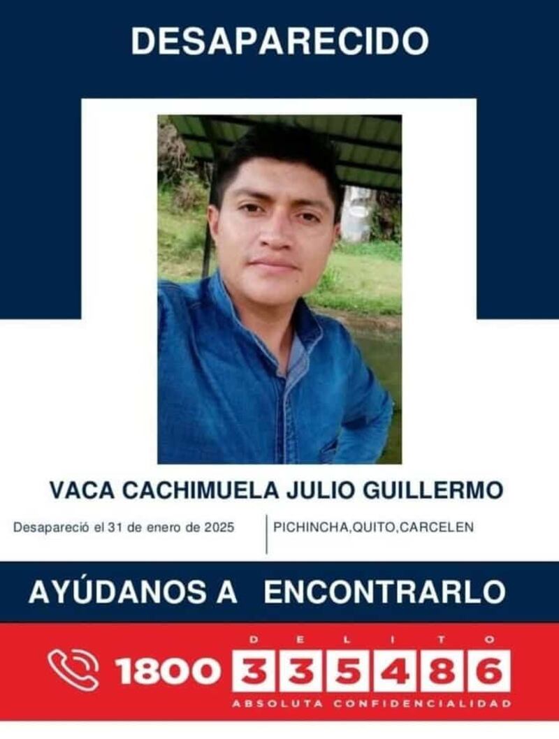 Reportan la desaparición de Julio Vaca en Quito.