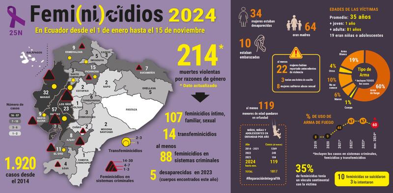 Día contra la Violencia hacia la Mujer: más de 200 femicidios en Ecuador en 2024