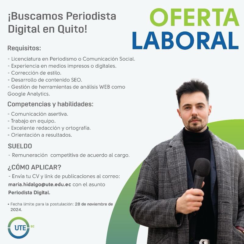 Oferta de trabajo en la UTE, en Quito