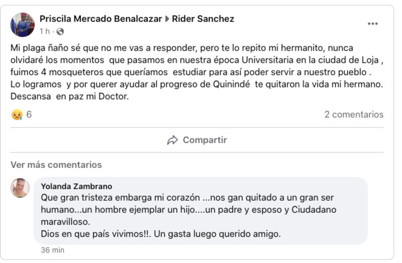 Mensaje para Rider Sánchez