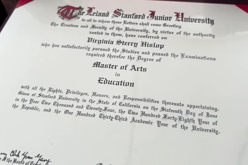 Diploma de Virginia Hislop