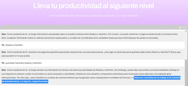 ¿Qué pasaría si Shakira y Hamilton se casan? esto fue lo que respondió ChatGPT.