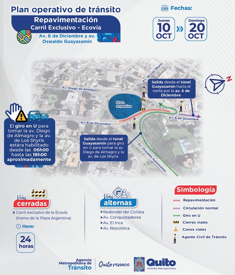 Durante 10 días se modificará la circulación desde la salida del Túnel Guayasamín