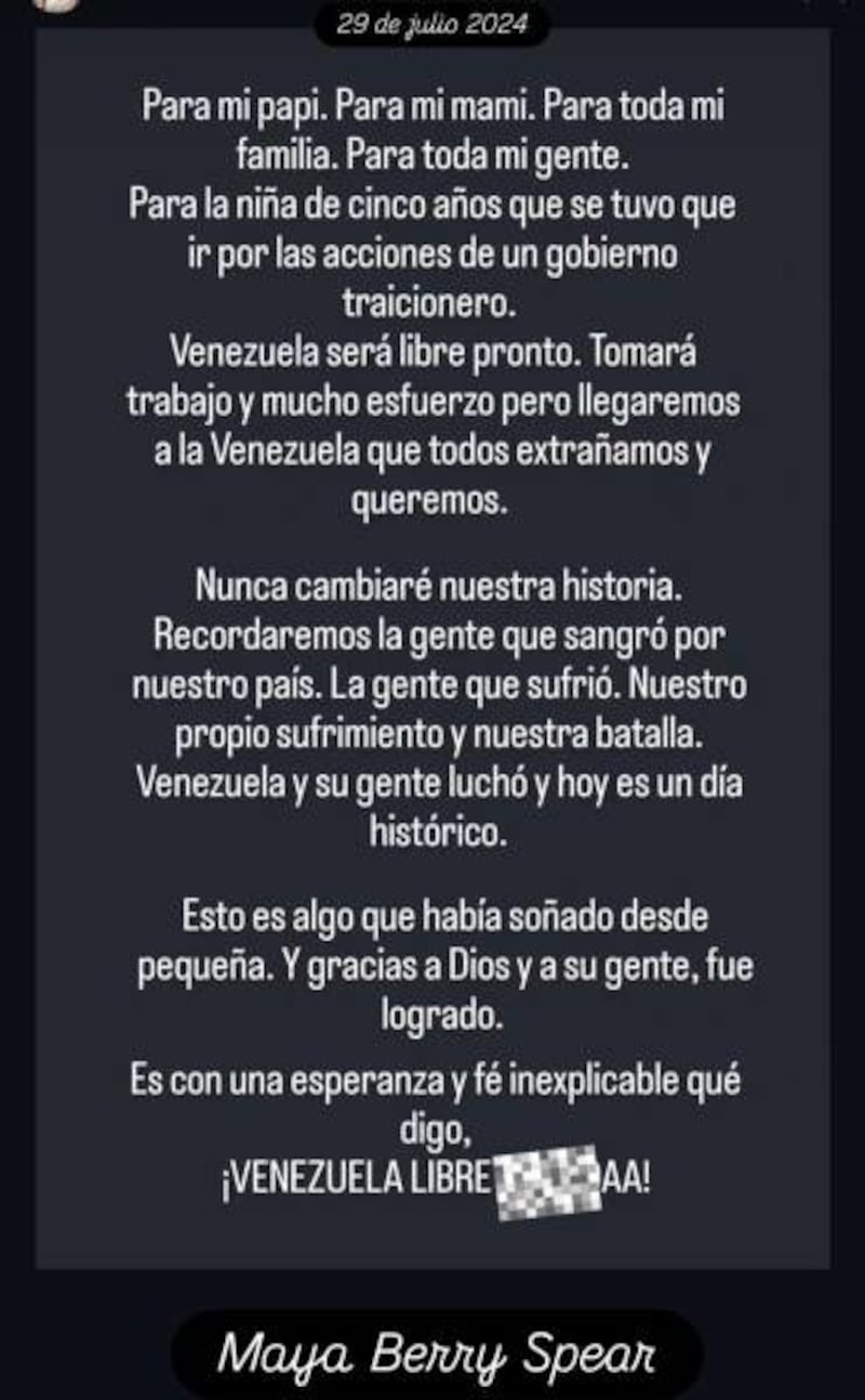 La hija de Mónica Spear comparte emotivo mensaje sobre la situación de Venezuela